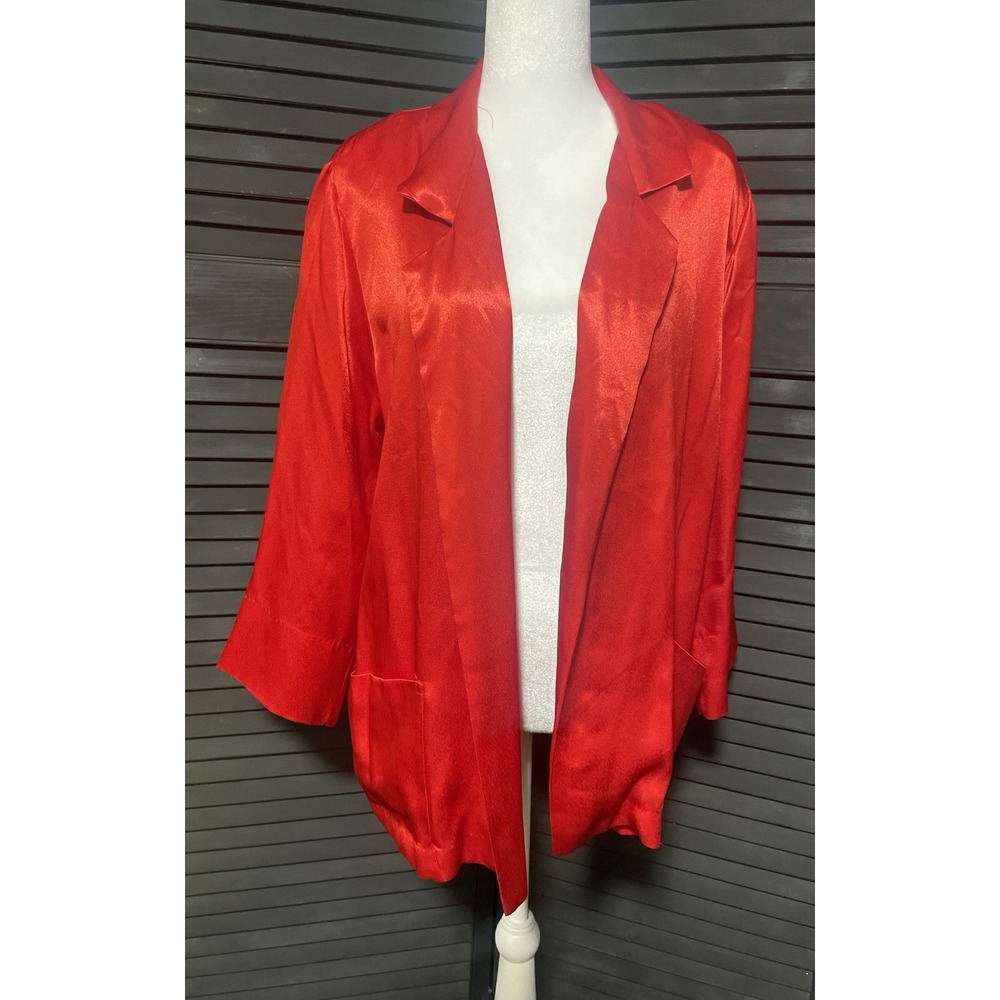 Joanna Red Satin Blazer Jacket Women's Small Oversized Lapel Pockets
